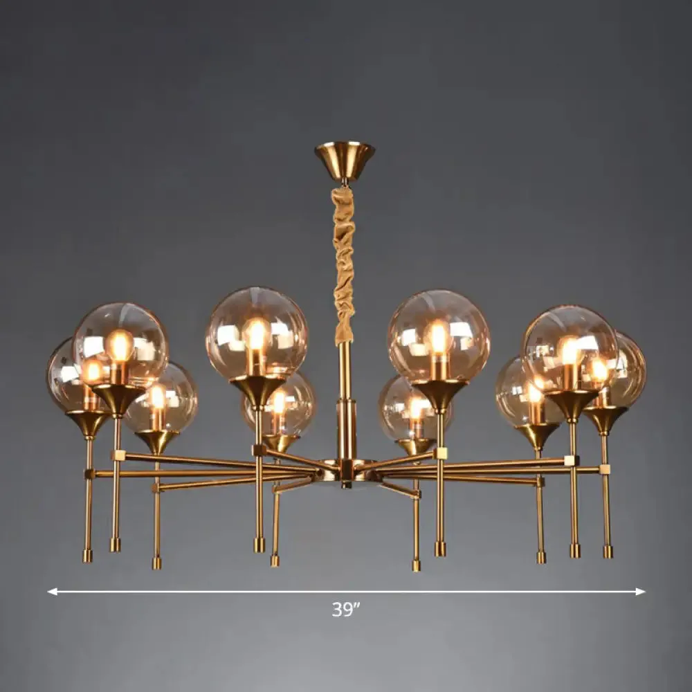 Ball Up Chandelier Glass Dining Room Light Fixture in Brass - Post-Modern Suspension