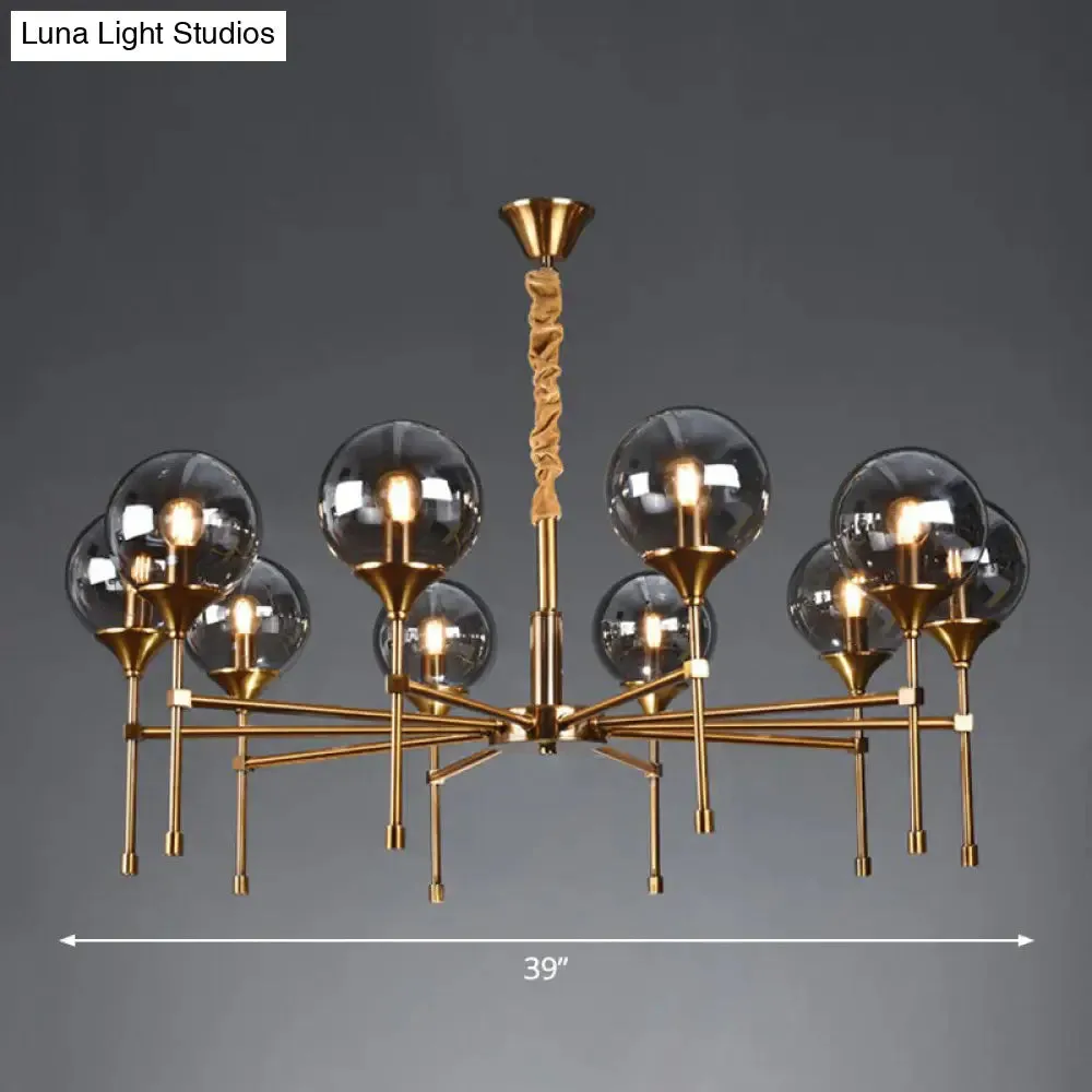 Ball Up Chandelier Glass Dining Room Light Fixture in Brass - Post-Modern Suspension