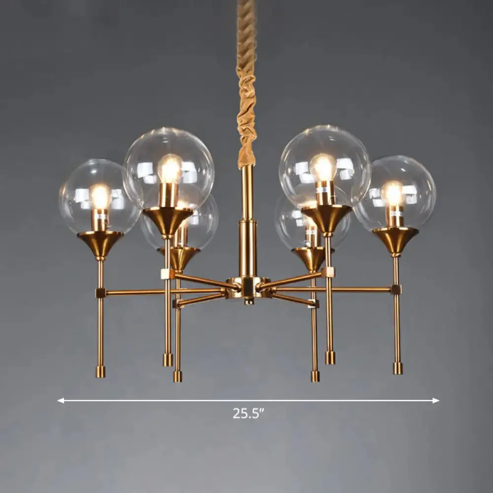 Ball Up Chandelier Glass Dining Room Light Fixture in Brass - Post-Modern Suspension