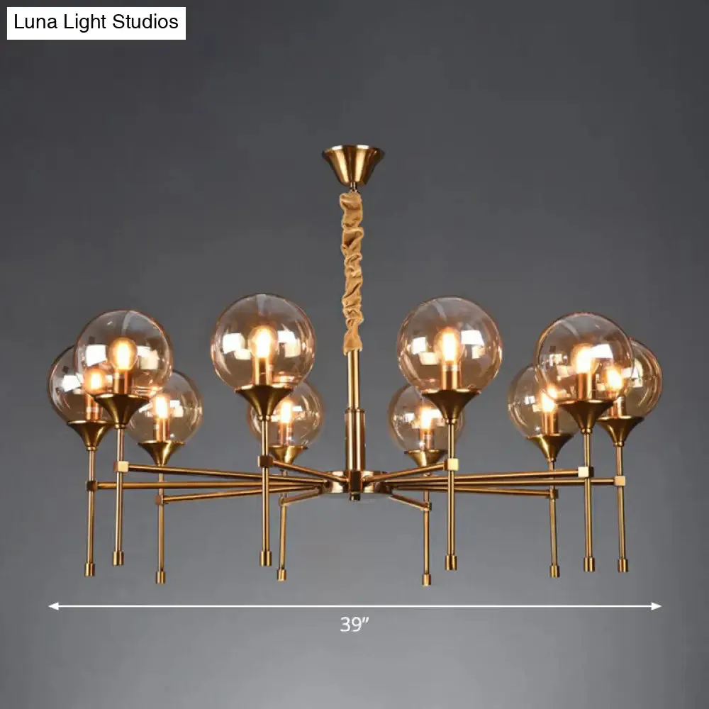 Ball Up Chandelier Glass Dining Room Light Fixture in Brass - Post-Modern Suspension