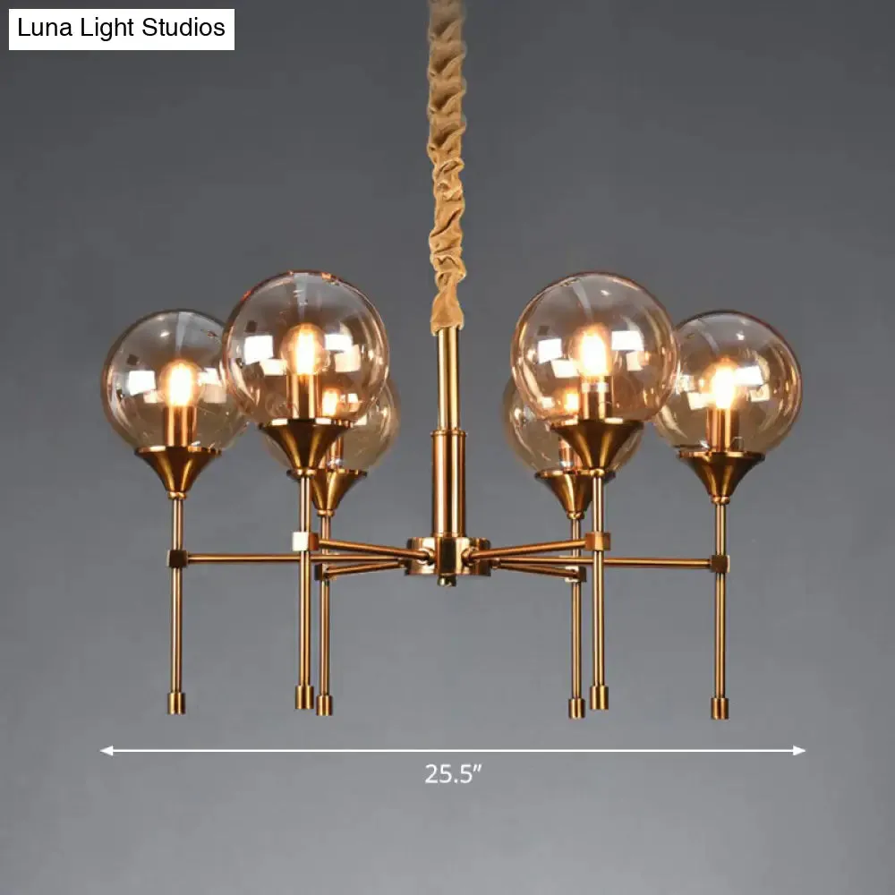 Ball Up Chandelier Glass Dining Room Light Fixture in Brass - Post-Modern Suspension