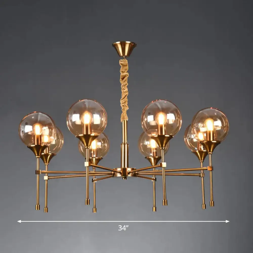 Ball Up Chandelier Glass Dining Room Light Fixture in Brass - Post-Modern Suspension