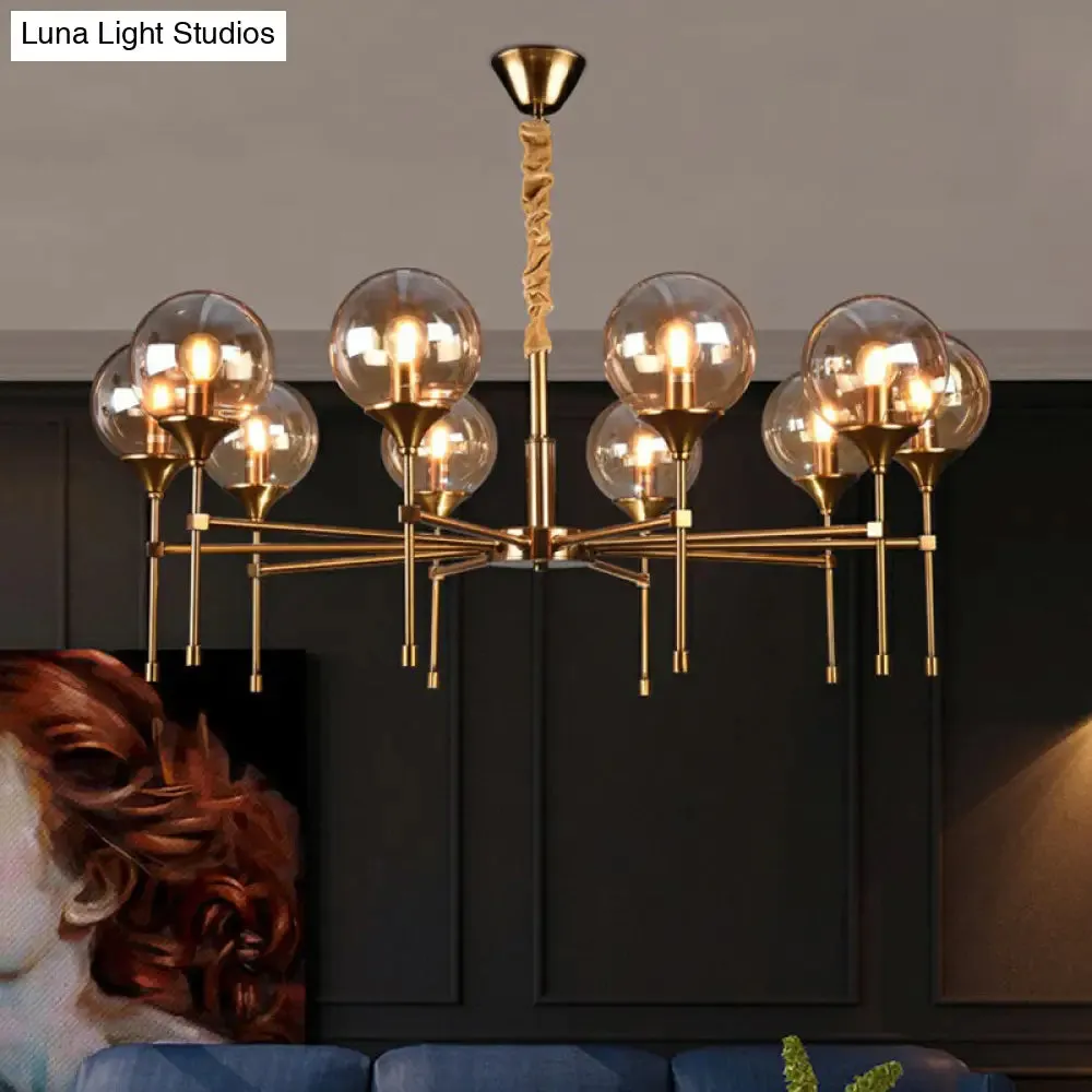 Ball Up Chandelier Glass Dining Room Light Fixture in Brass - Post-Modern Suspension