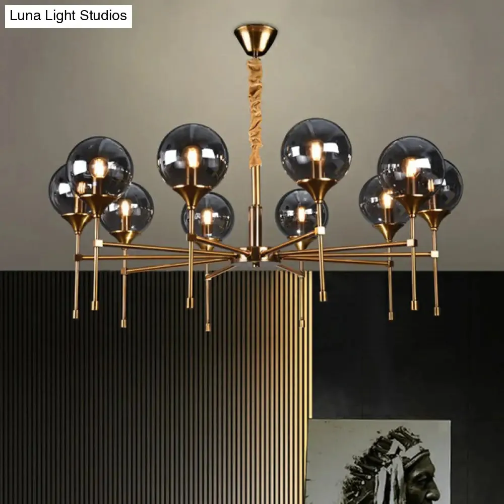 Ball Up Chandelier Glass Dining Room Light Fixture in Brass - Post-Modern Suspension