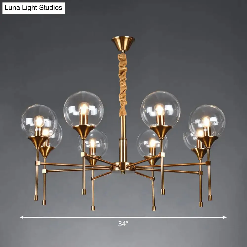 Ball Up Chandelier Glass Dining Room Light Fixture in Brass - Post-Modern Suspension