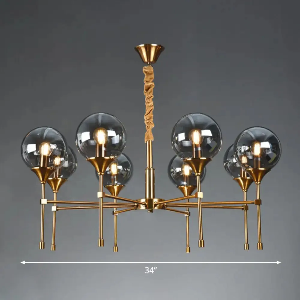 Ball Up Chandelier Glass Dining Room Light Fixture in Brass - Post-Modern Suspension