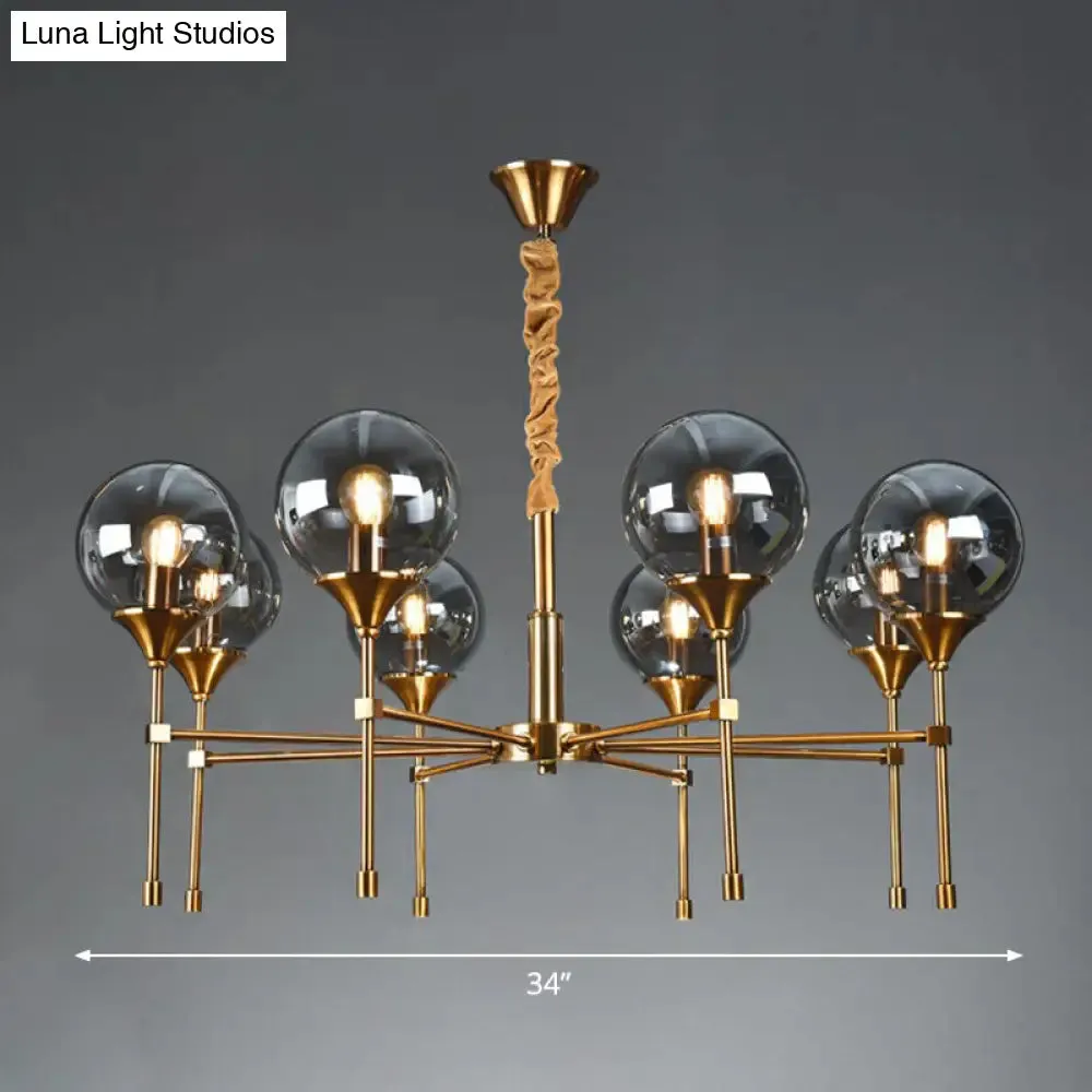 Ball Up Chandelier Glass Dining Room Light Fixture in Brass - Post-Modern Suspension