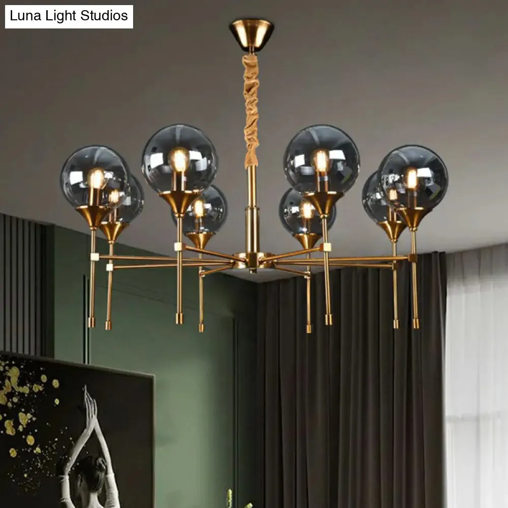 Ball Up Chandelier Glass Dining Room Light Fixture in Brass - Post-Modern Suspension