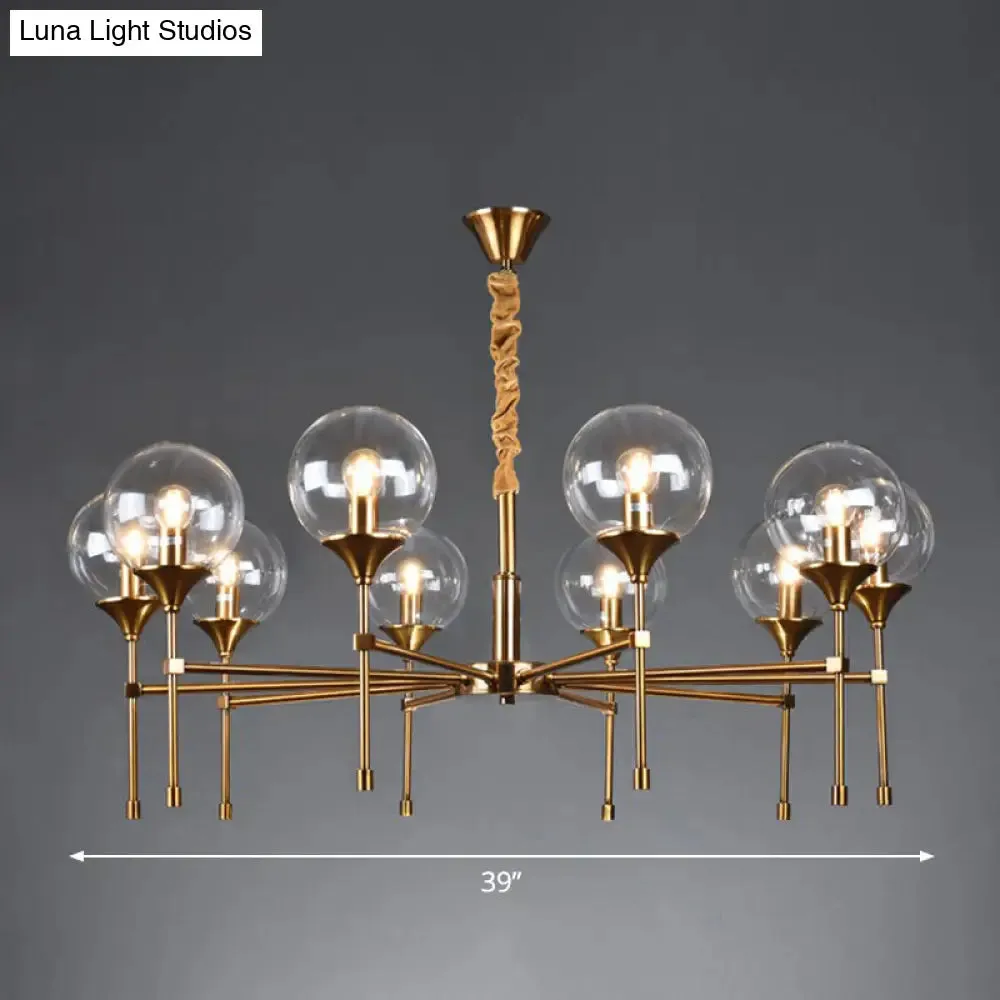 Ball Up Chandelier Glass Dining Room Light Fixture in Brass - Post-Modern Suspension