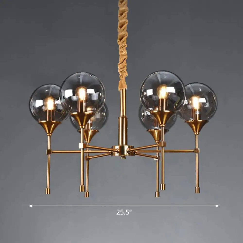 Ball Up Chandelier Glass Dining Room Light Fixture in Brass - Post-Modern Suspension