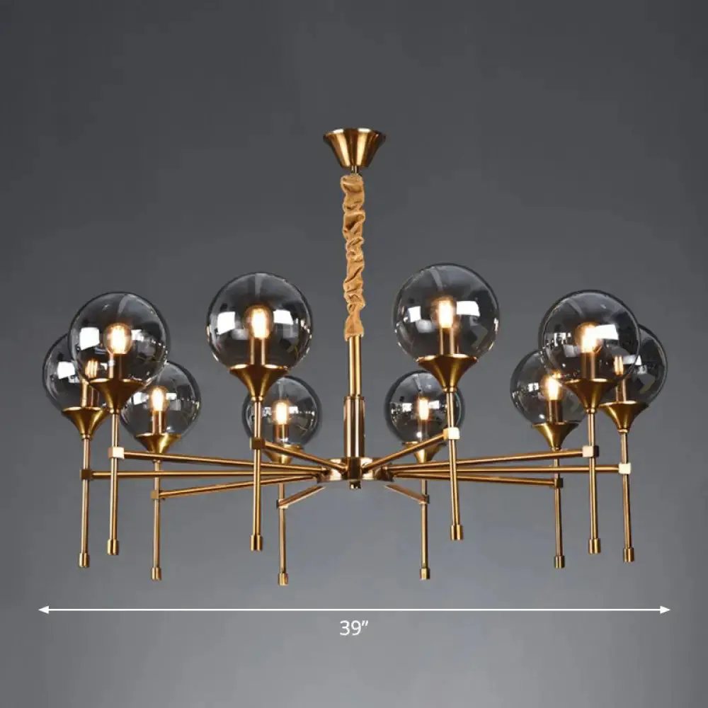 Ball Up Chandelier Glass Dining Room Light Fixture in Brass - Post-Modern Suspension