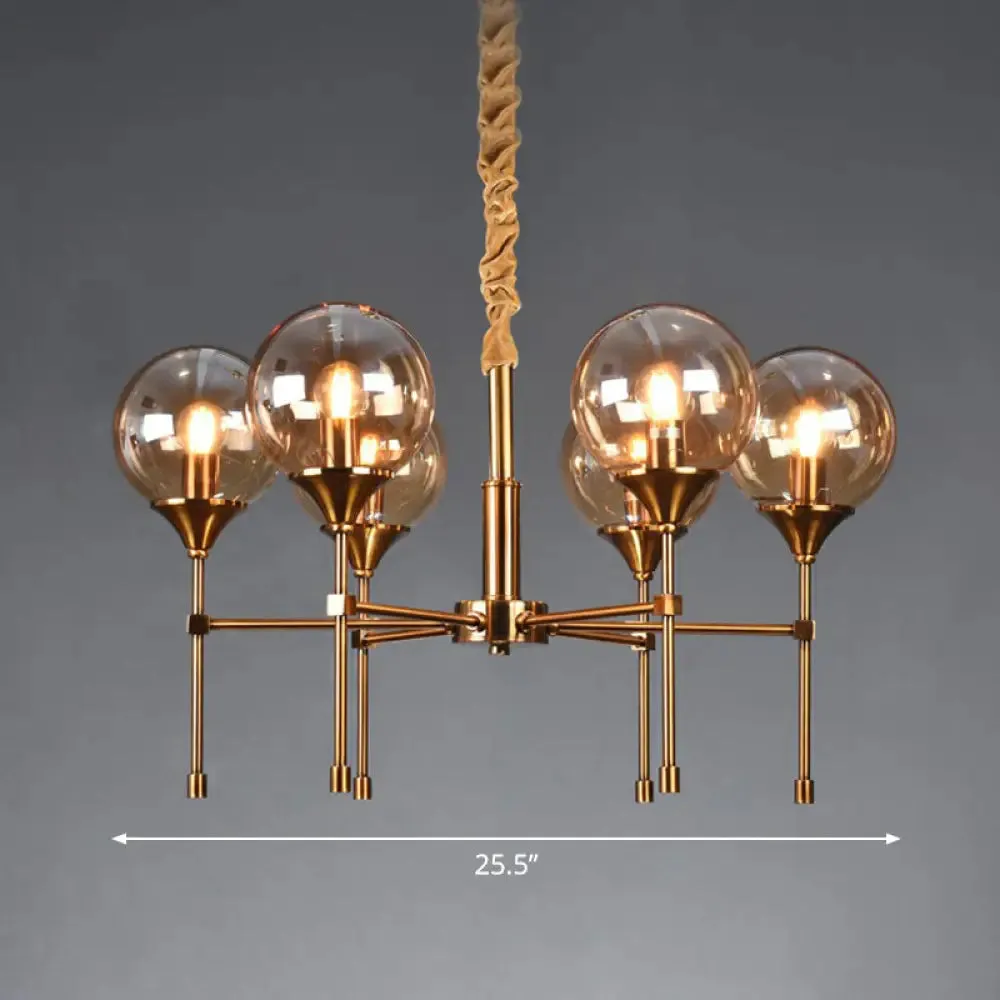 Ball Up Chandelier Glass Dining Room Light Fixture in Brass - Post-Modern Suspension