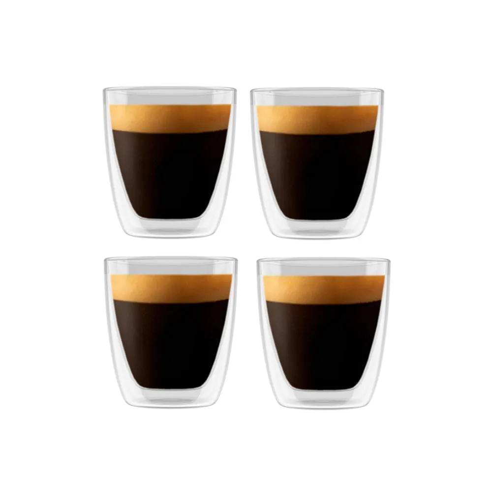 Bellucci 3.7 Oz. Double Wall Espresso Glass 4-Piece Set - DWBEL80ML