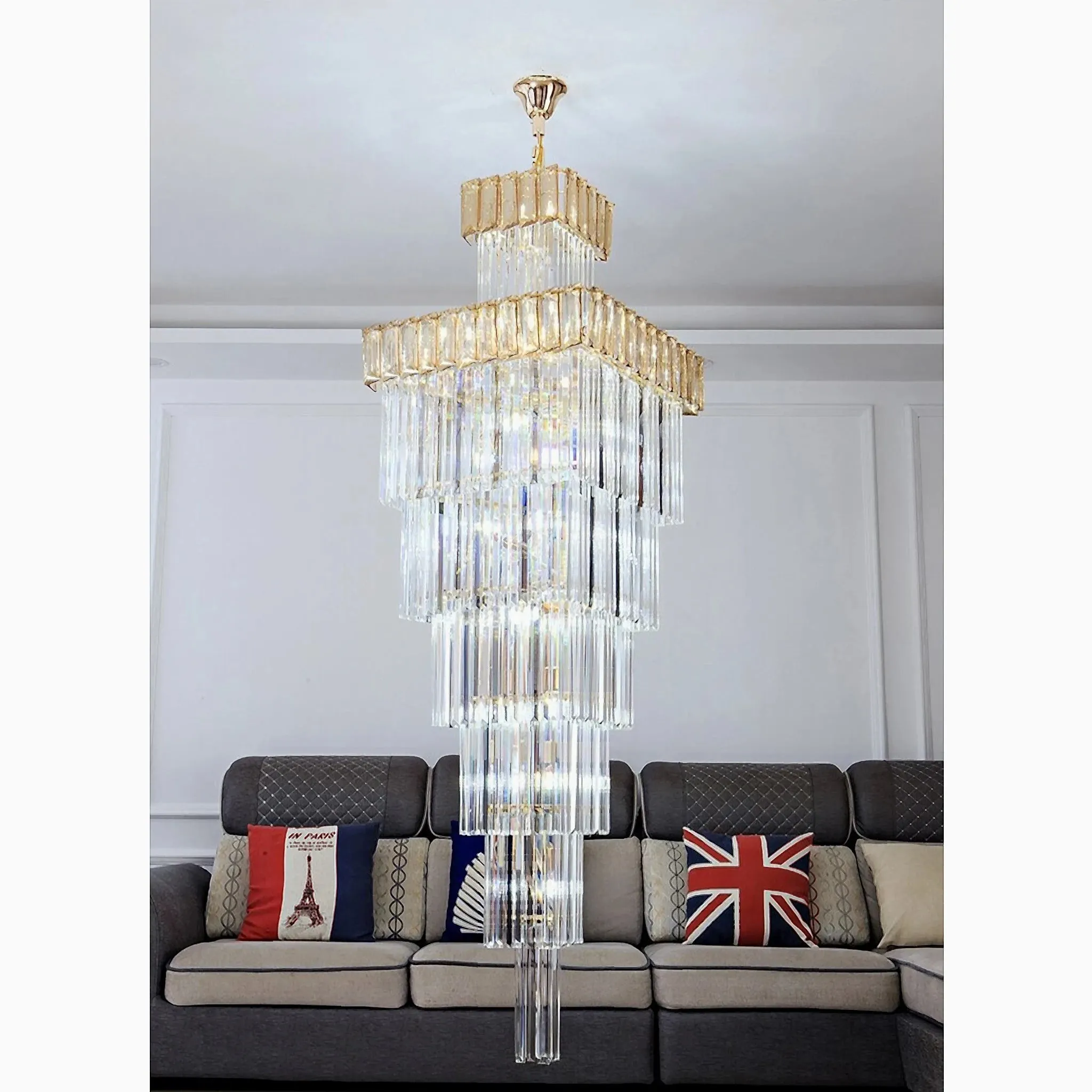 Beuil | High-end Villa Staircase Square Crystal Chandelier