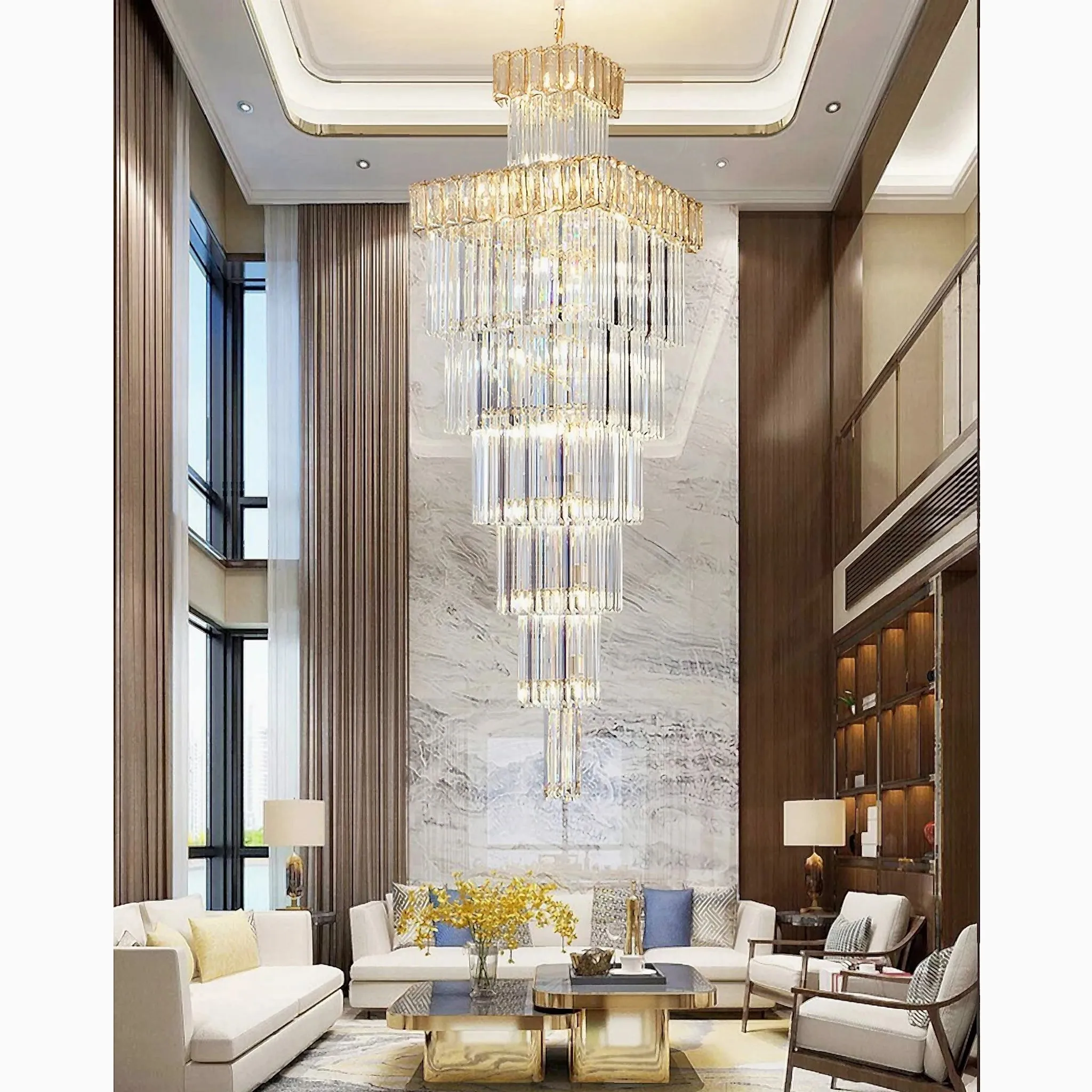 Beuil | High-end Villa Staircase Square Crystal Chandelier