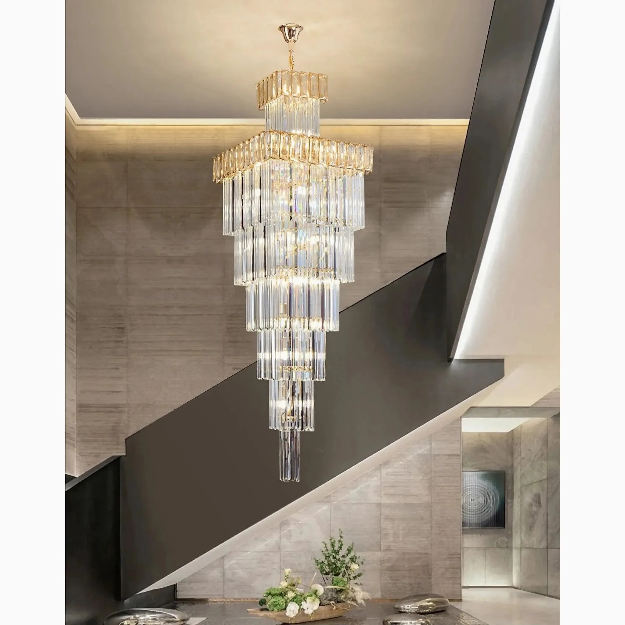 Beuil | High-end Villa Staircase Square Crystal Chandelier