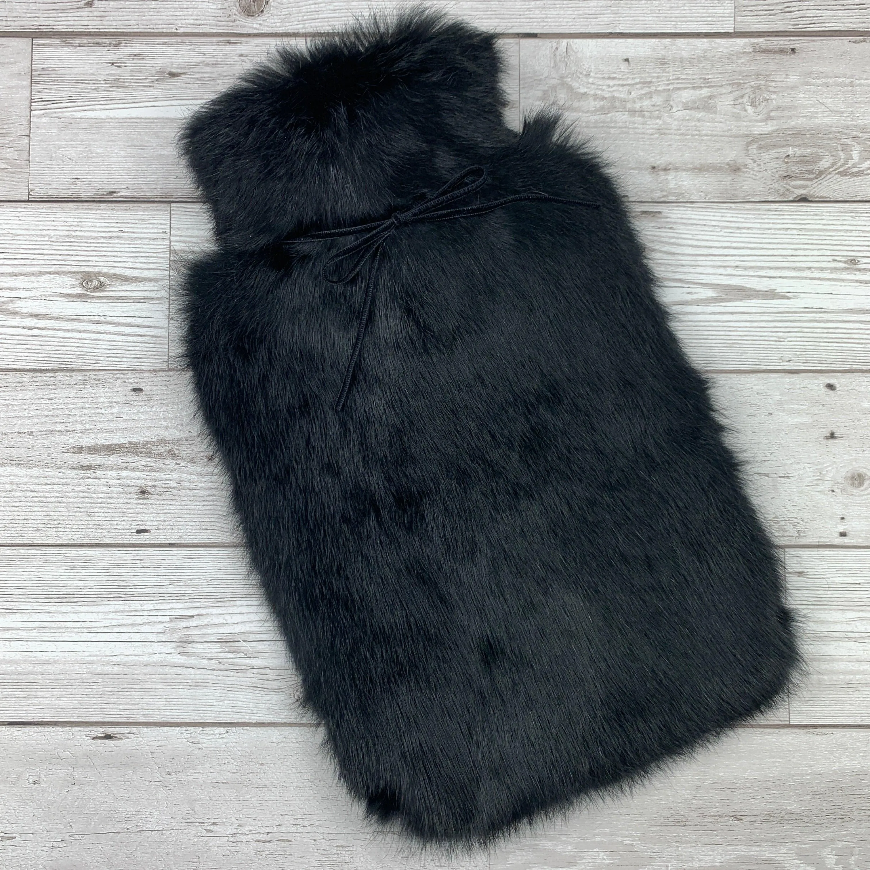 Black Luxury Rabbit Fur Hot Water Bottle