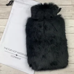 Black Luxury Rabbit Fur Hot Water Bottle