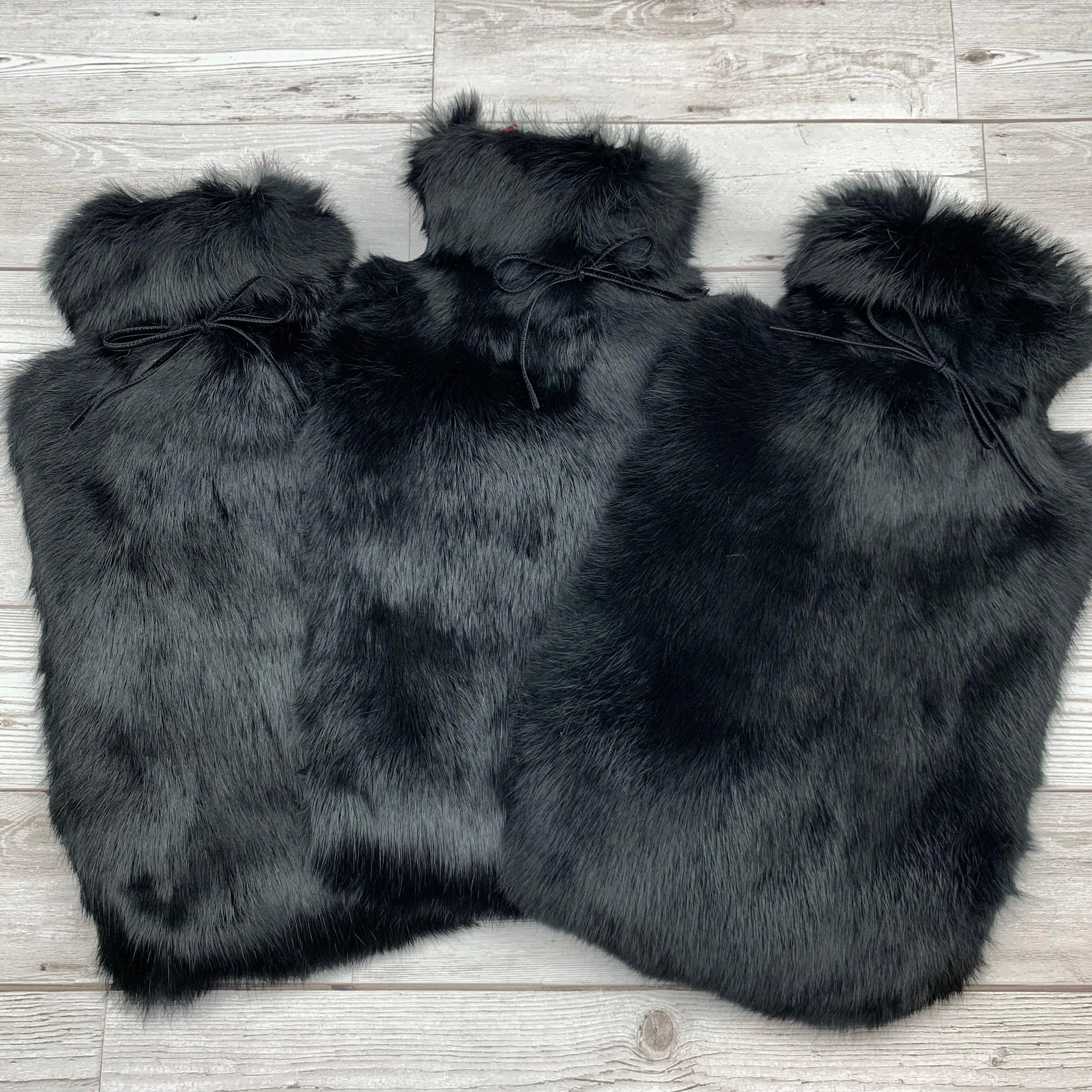 Black Luxury Rabbit Fur Hot Water Bottle