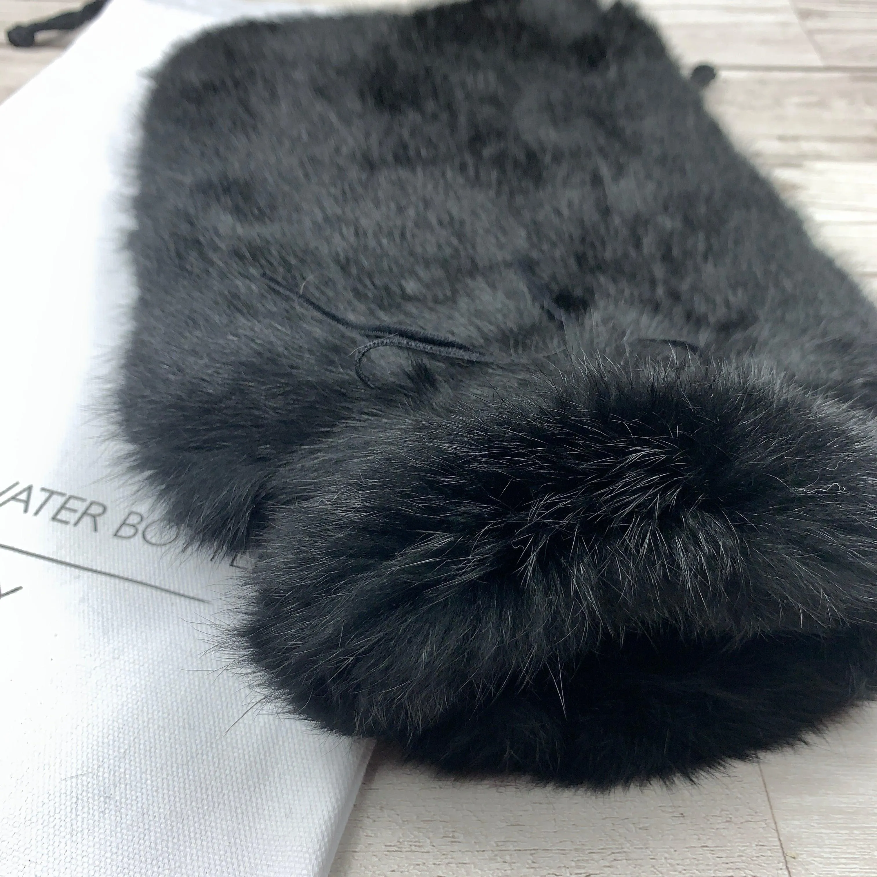 Black Luxury Rabbit Fur Hot Water Bottle