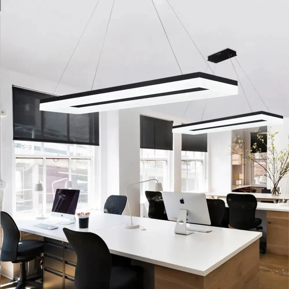 Black Rectangular LED Chandelier: Modern Acrylic Pendant Light in White/Warm/Natural Shades