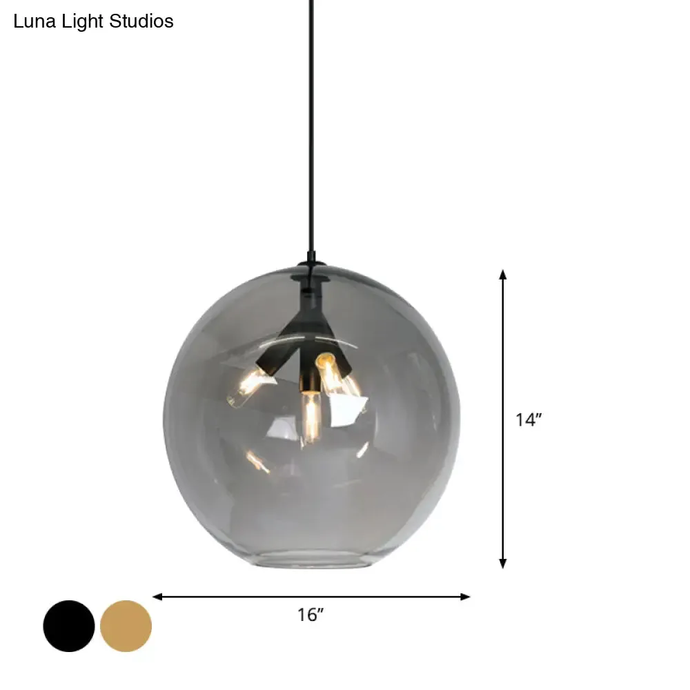 Black/Gold Globe Pendant Triple Head Chandelier with Clear Glass - Modern and Mini