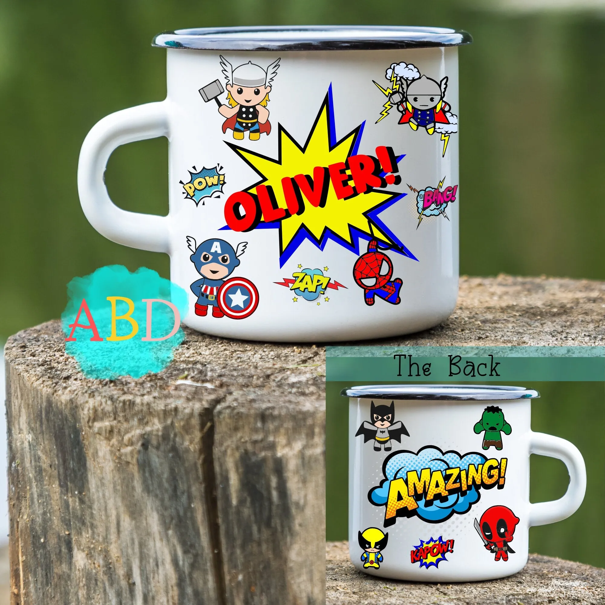 Boys Personalised Superhero Camper-van Enamel Mug