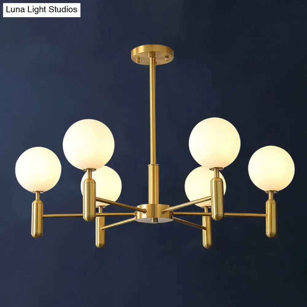 Brass Chandelier with Ball Glass Shade - Stylish Living Room Ceiling Pendant Light