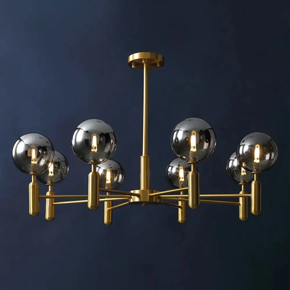 Brass Chandelier with Ball Glass Shade - Stylish Living Room Ceiling Pendant Light