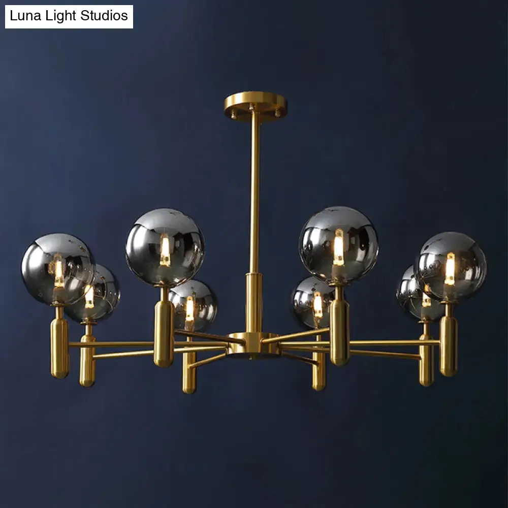 Brass Chandelier with Ball Glass Shade - Stylish Living Room Ceiling Pendant Light