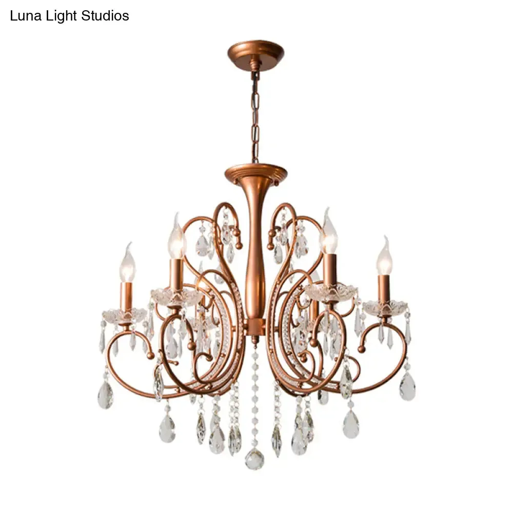 Brass Crystal Curvy Chandelier Lamp with Countryside Charm - 3/6/8 Lights