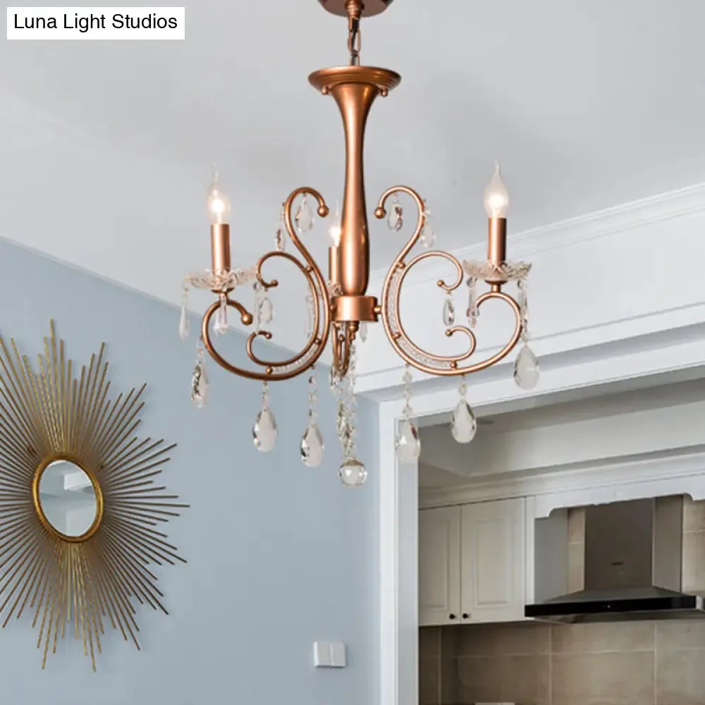 Brass Crystal Curvy Chandelier Lamp with Countryside Charm - 3/6/8 Lights