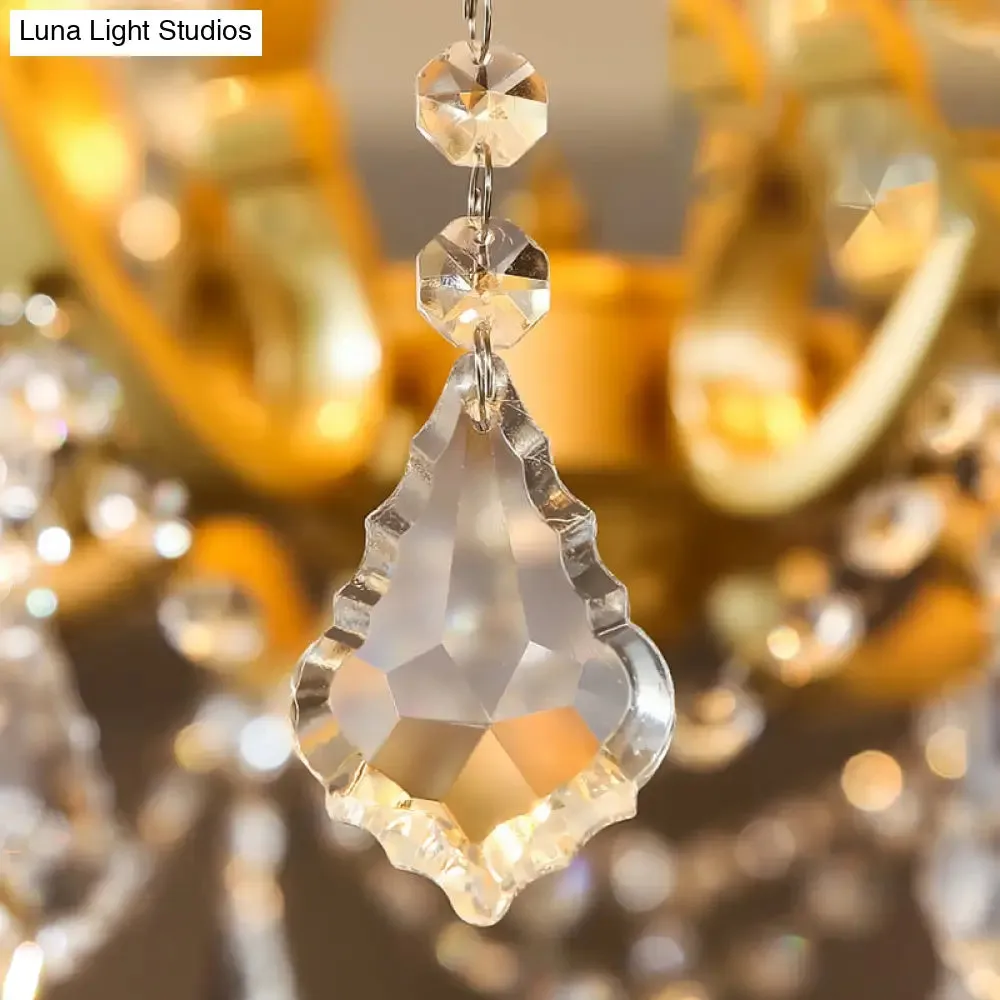 Brass Crystal Drop Chandelier Lamp - Postmodern Pendant Light for Candle Dining Room, 6 Heads