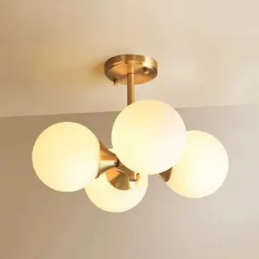 Brass Globe Semi Flush Mount Light with Opal Glass - Postmodern Design for Bedroom