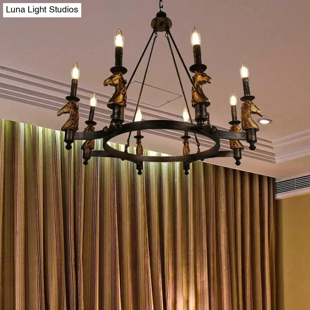 Brass Industrial Wagon Wheel Chandelier with 8 Lights - Perfect for Dining Room