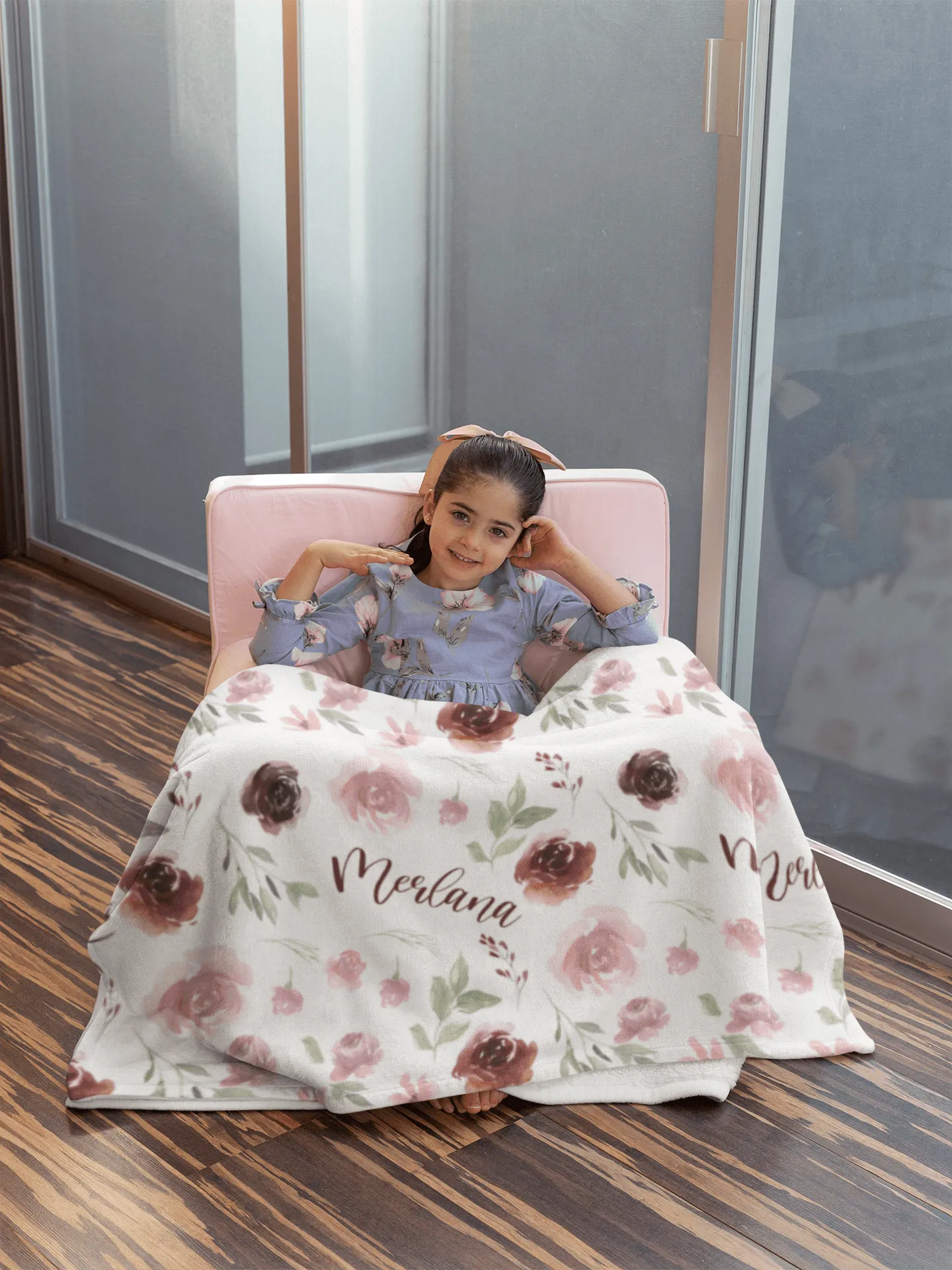 Burgundy Blush Floral Personalized Minky Blanket (Smooth Minky)