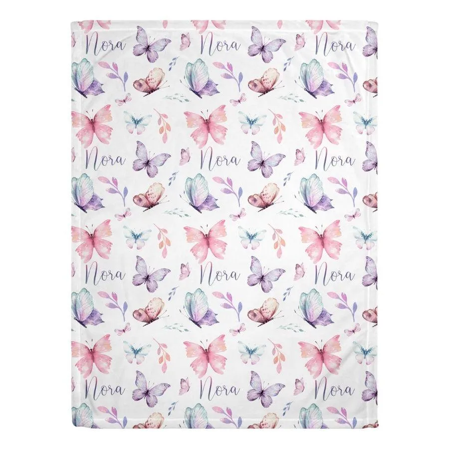 Butterfly Print Personalized Minky Blanket (Plush Minky)