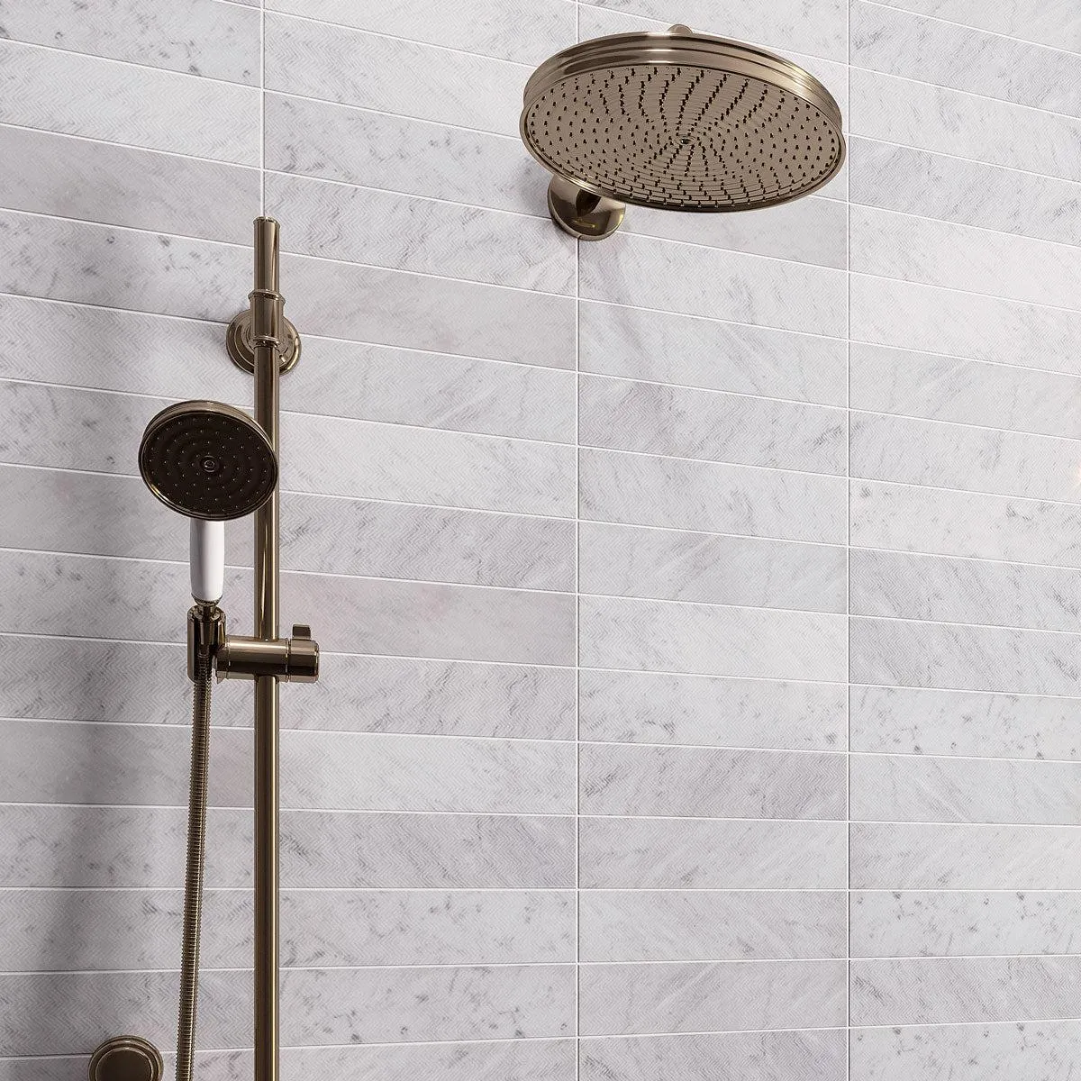 Carrara Chevron Etched Subway Marble Tile