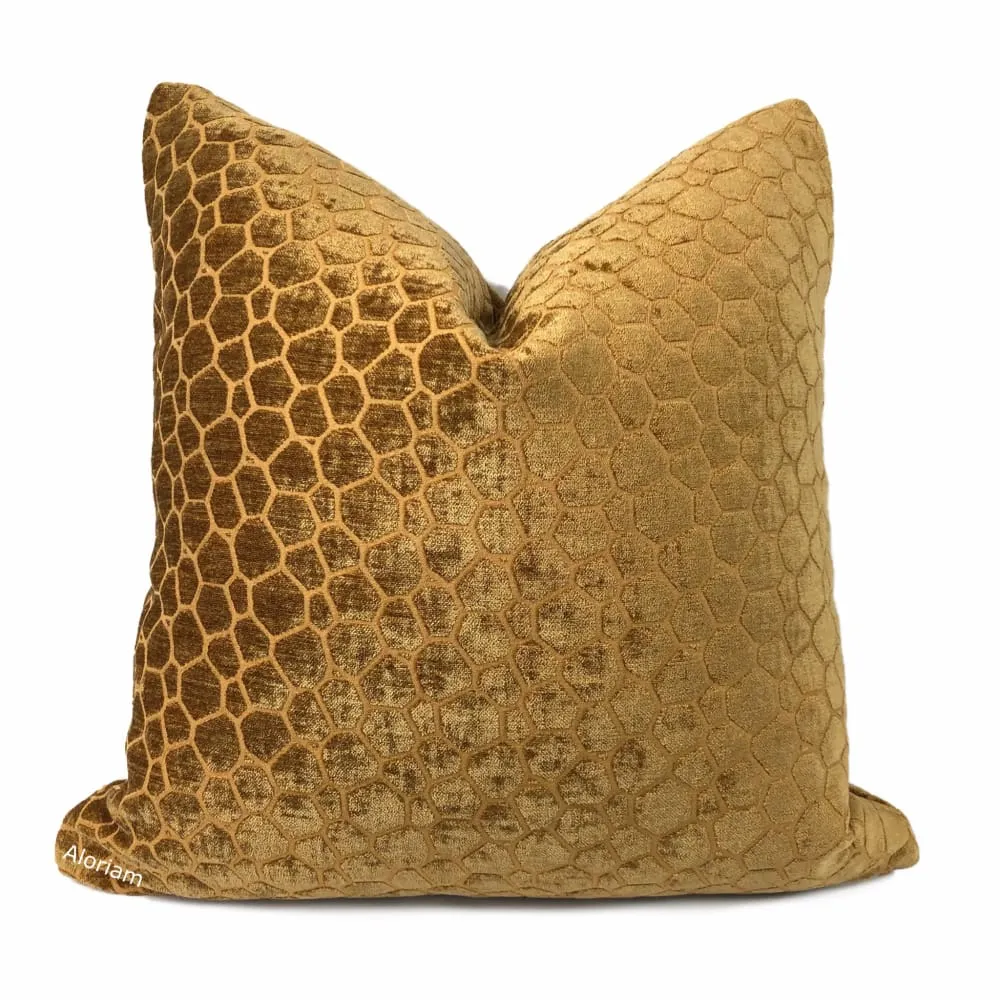 Carrick Golden Amber Modern Geometric Chenille Pillow Cover