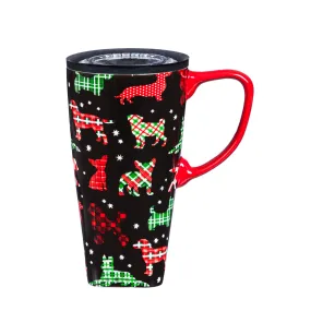 Ceramic FLOMO 360 Travel Cup, Plaid Dogs