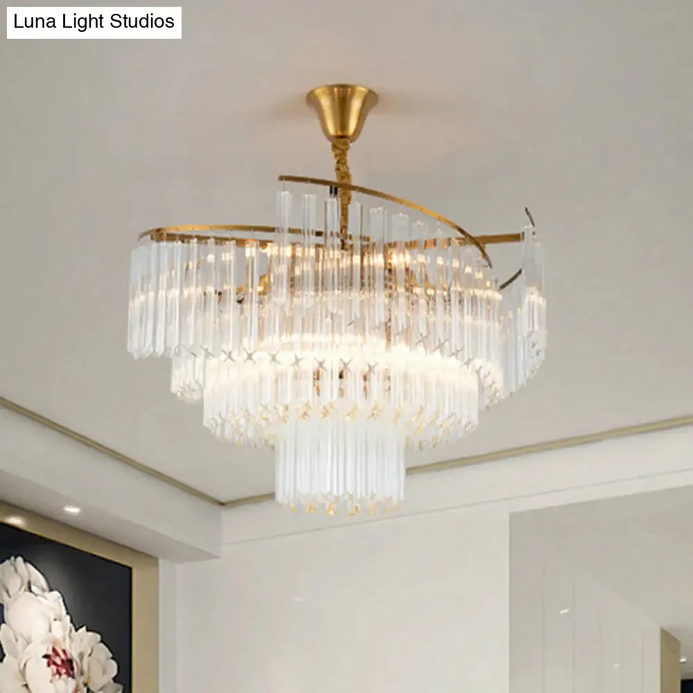 Clear Crystal Postmodern Gold Chandelier for Layered Living Room Ceiling Lighting