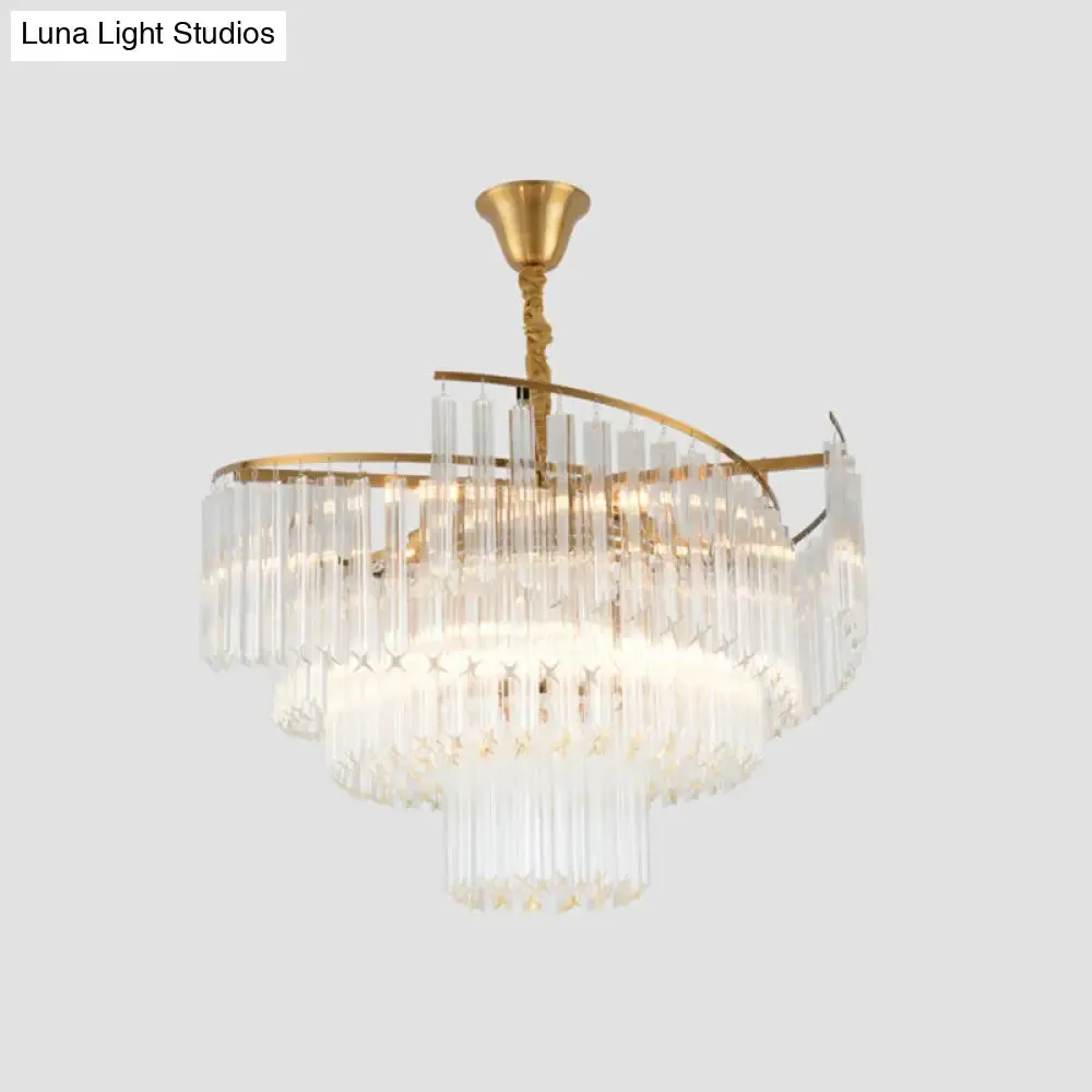 Clear Crystal Postmodern Gold Chandelier for Layered Living Room Ceiling Lighting