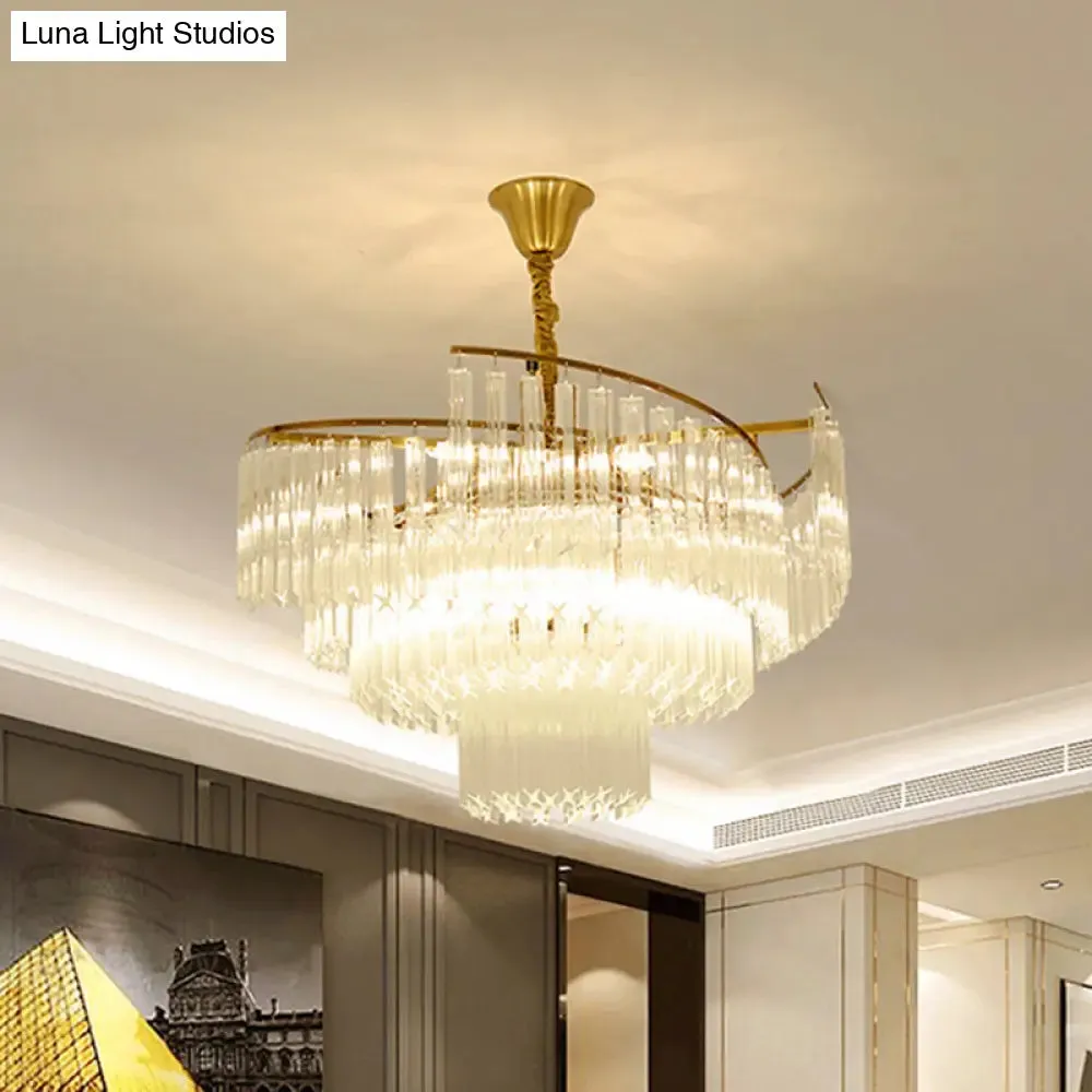 Clear Crystal Postmodern Gold Chandelier for Layered Living Room Ceiling Lighting