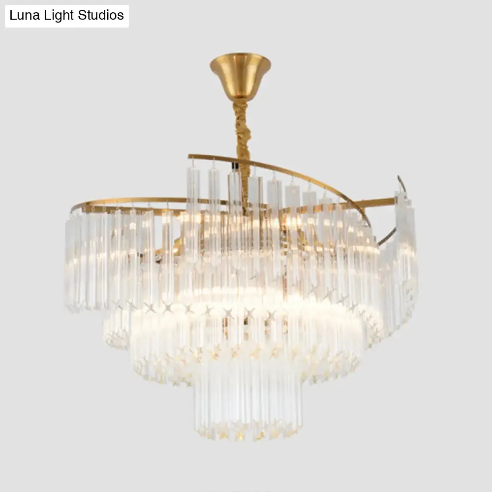 Clear Crystal Postmodern Gold Chandelier for Layered Living Room Ceiling Lighting