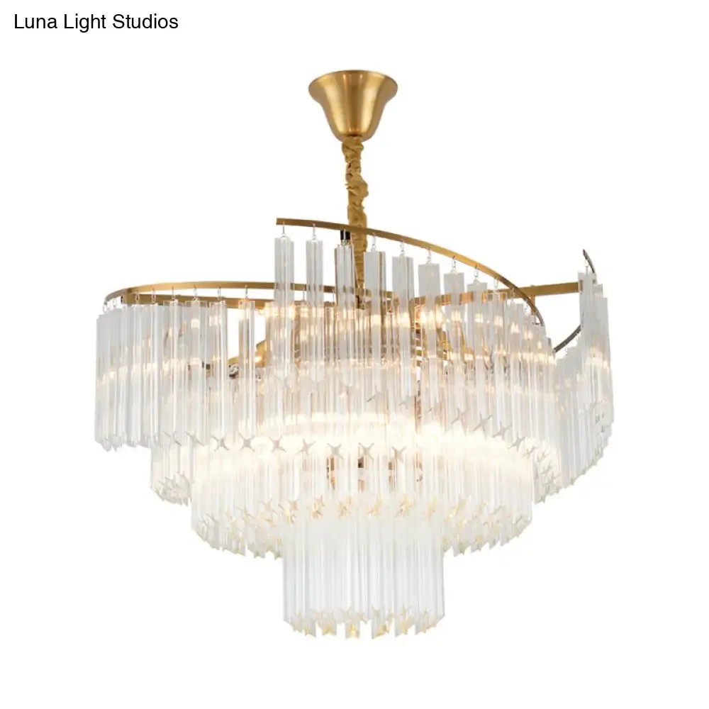 Clear Crystal Postmodern Gold Chandelier for Layered Living Room Ceiling Lighting