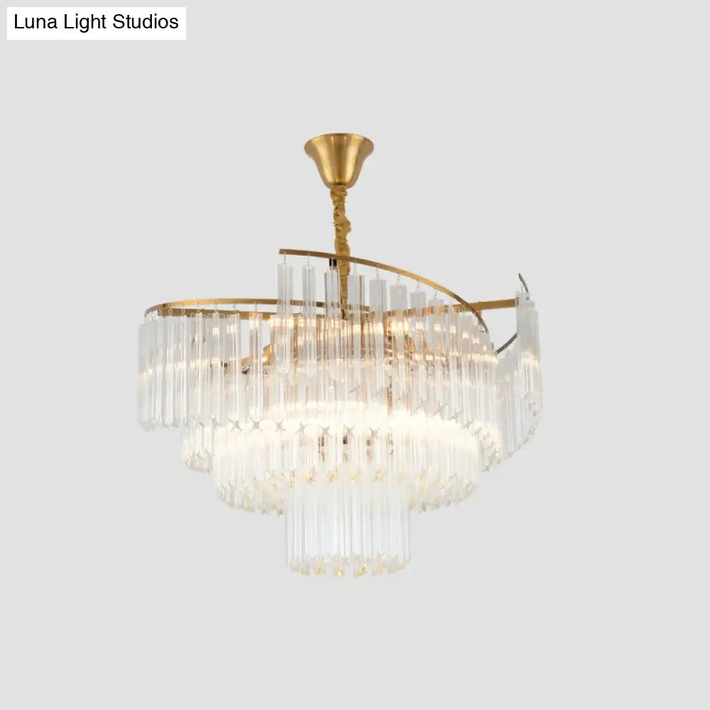 Clear Crystal Postmodern Gold Chandelier for Layered Living Room Ceiling Lighting