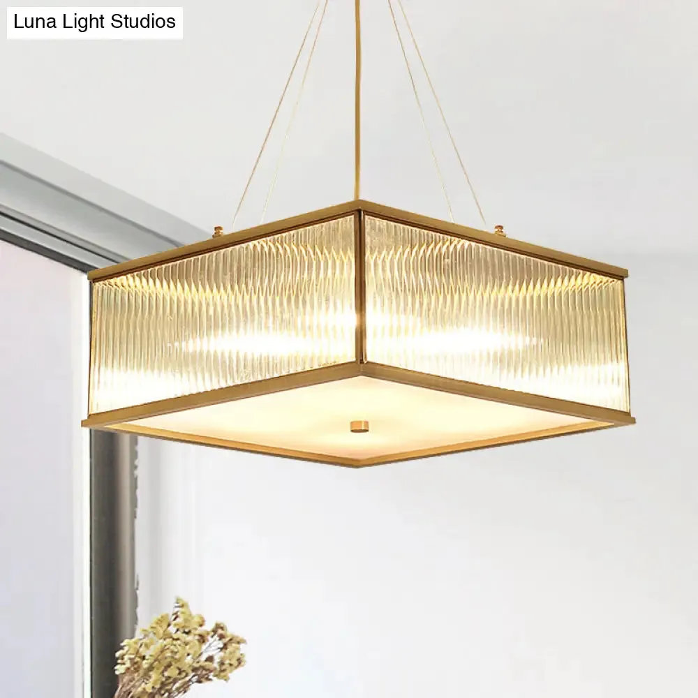 Clear Crystal Suspension Lamp: Modern 4-Light Brass Chandelier