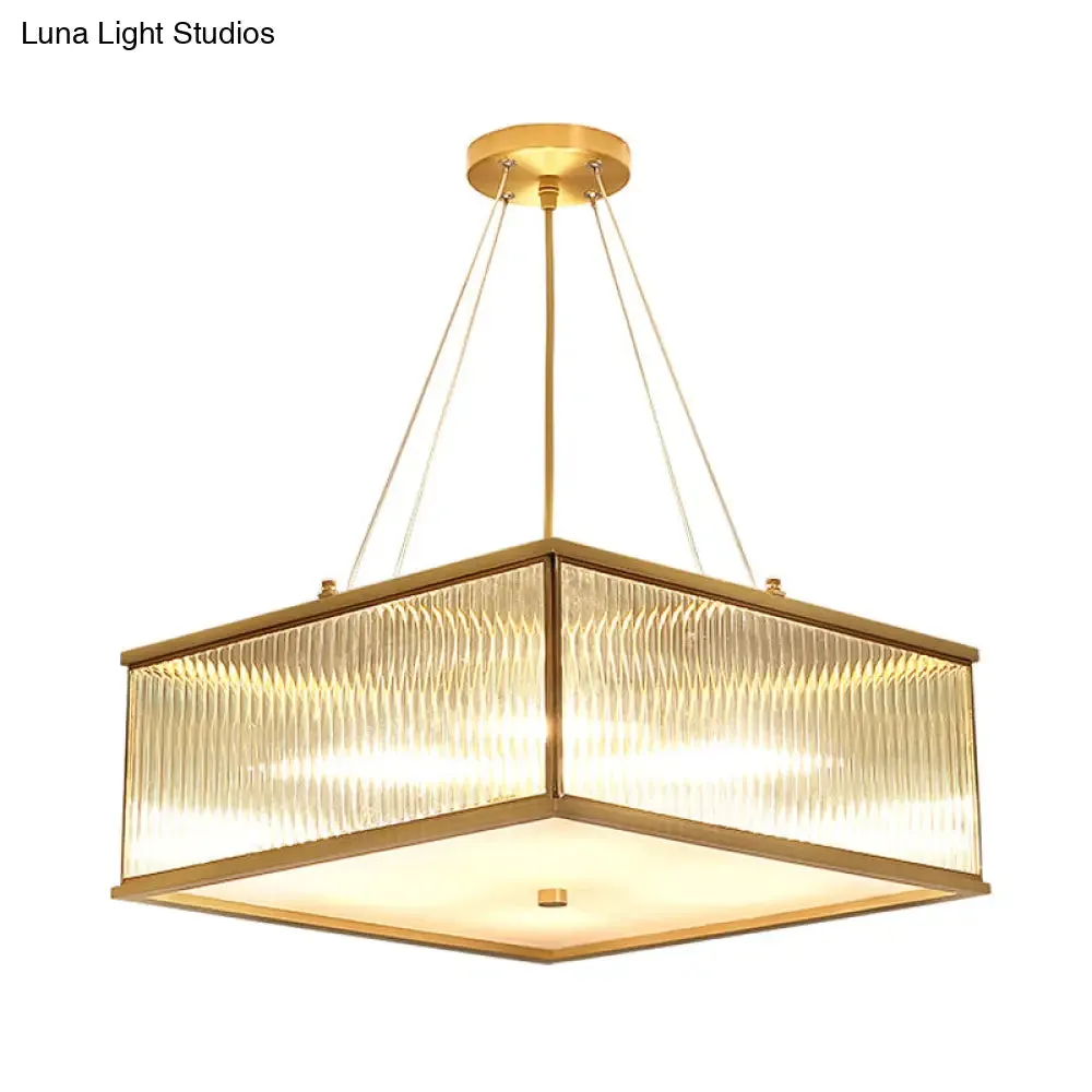 Clear Crystal Suspension Lamp: Modern 4-Light Brass Chandelier