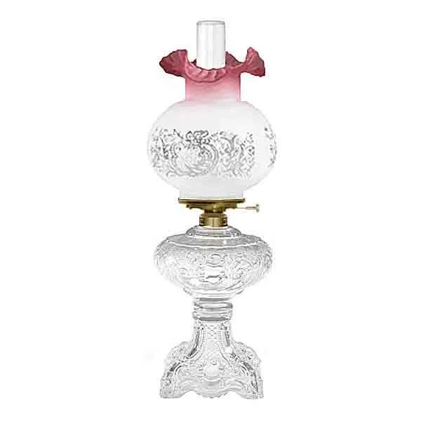 Clear Glass Lamp, Cranberry Ruffle