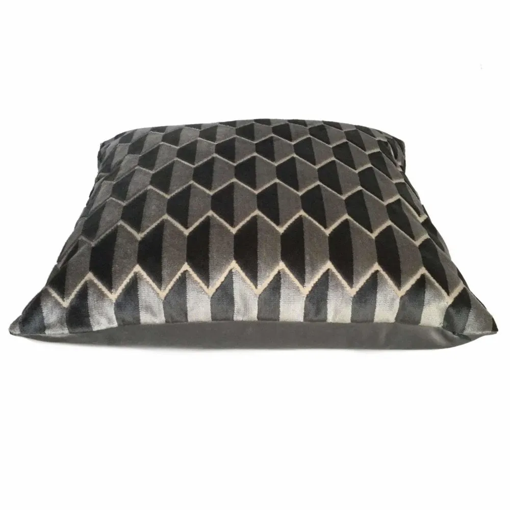 (CLEARANCE) Robert Allen Alessio Geometric Gray Black Velvet Pillow Cover